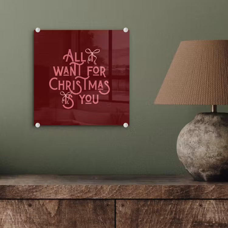 Glas schilderij - Tekst - Kerst - Rood - Roze — 4