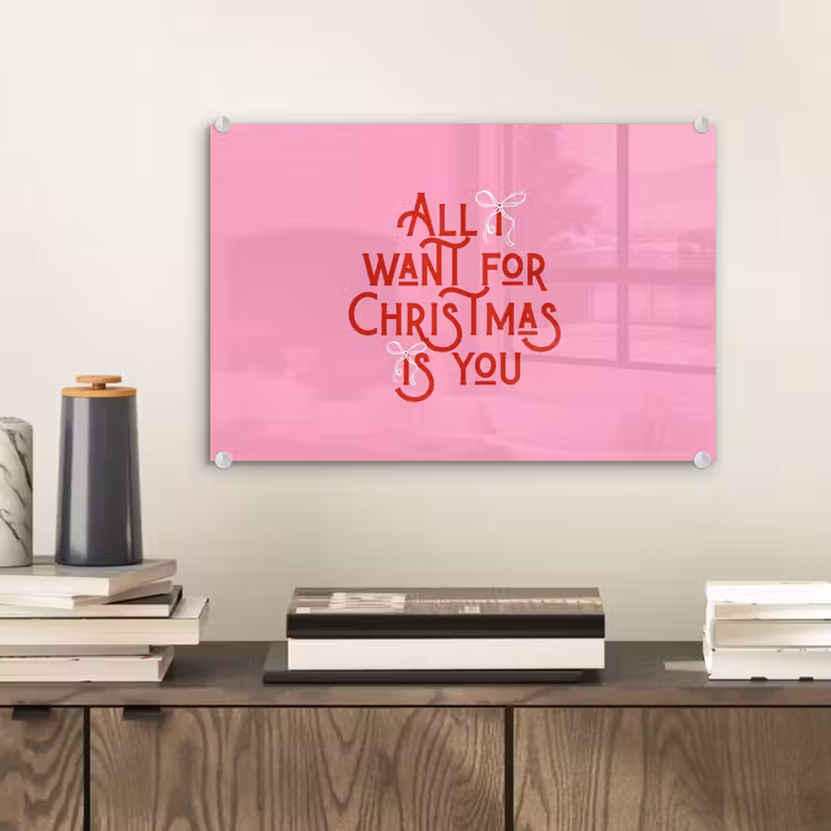 Glas schilderij - Tekst - Kerst - Roze - Rood — 2