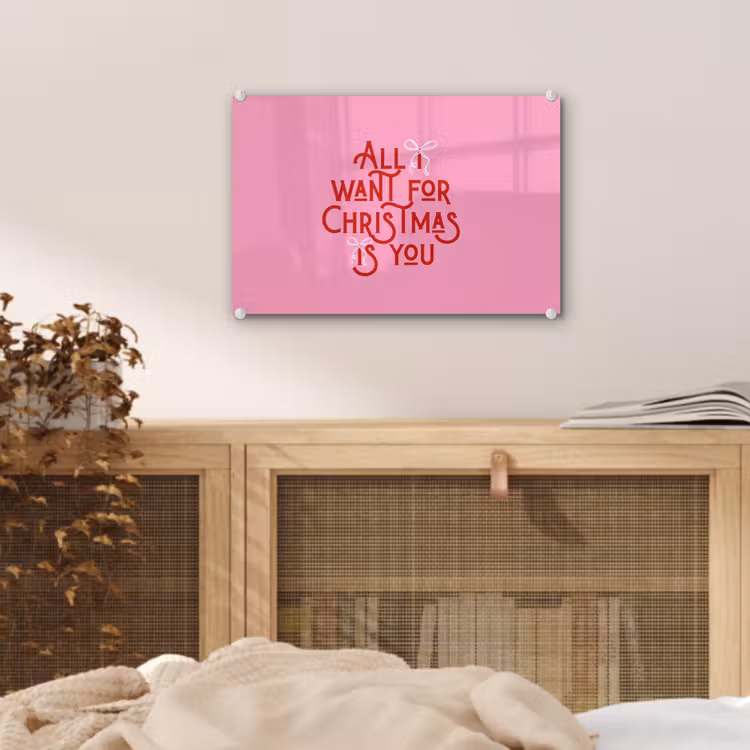 Glas schilderij - Tekst - Kerst - Roze - Rood — 5