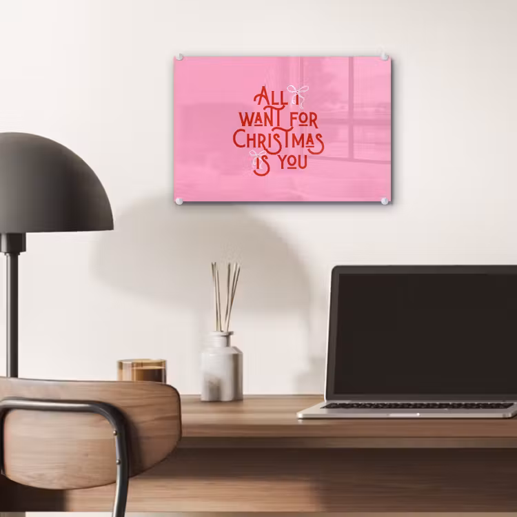 Glas schilderij - Tekst - Kerst - Roze - Rood — 7