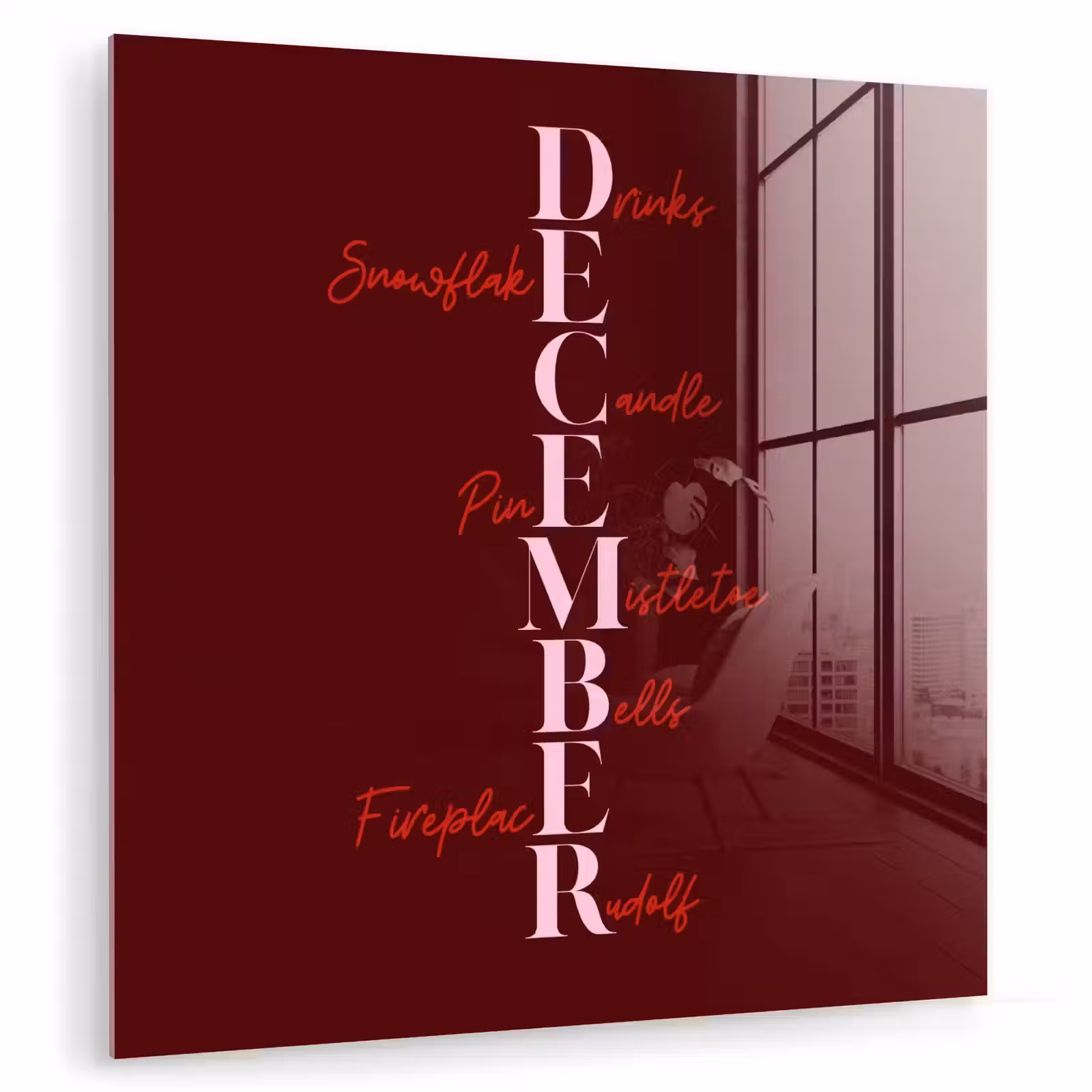 Glas schilderij - December - Tekst - Kerst - Burgundy — 1