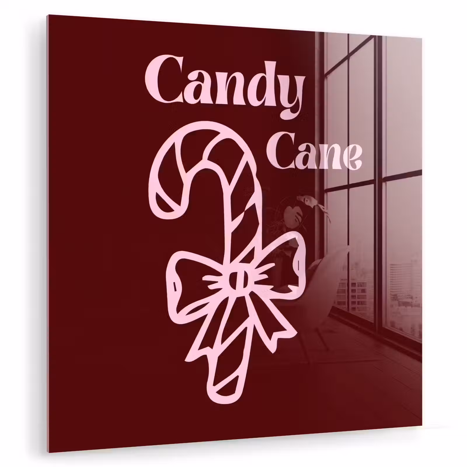 Glas schilderij - Kerst - Snoep - Tekst - Roze — 1