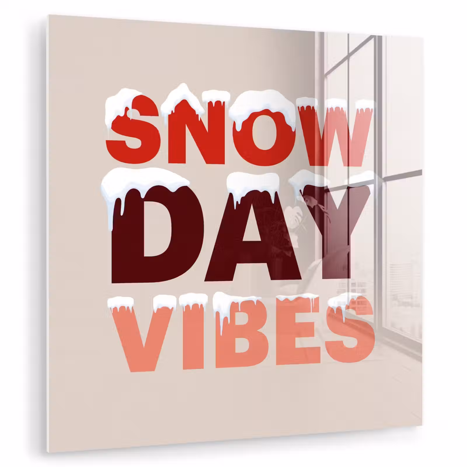 Glas schilderij - Sneeuw - Kerst - Tekst - Rood — 1