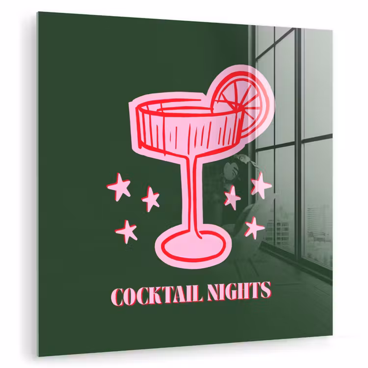 Glas schilderij - Cocktail - Kerst - Roze - Groen — 1