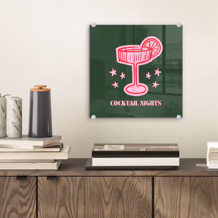 Glas schilderij - Cocktail - Kerst - Roze - Groen — 2