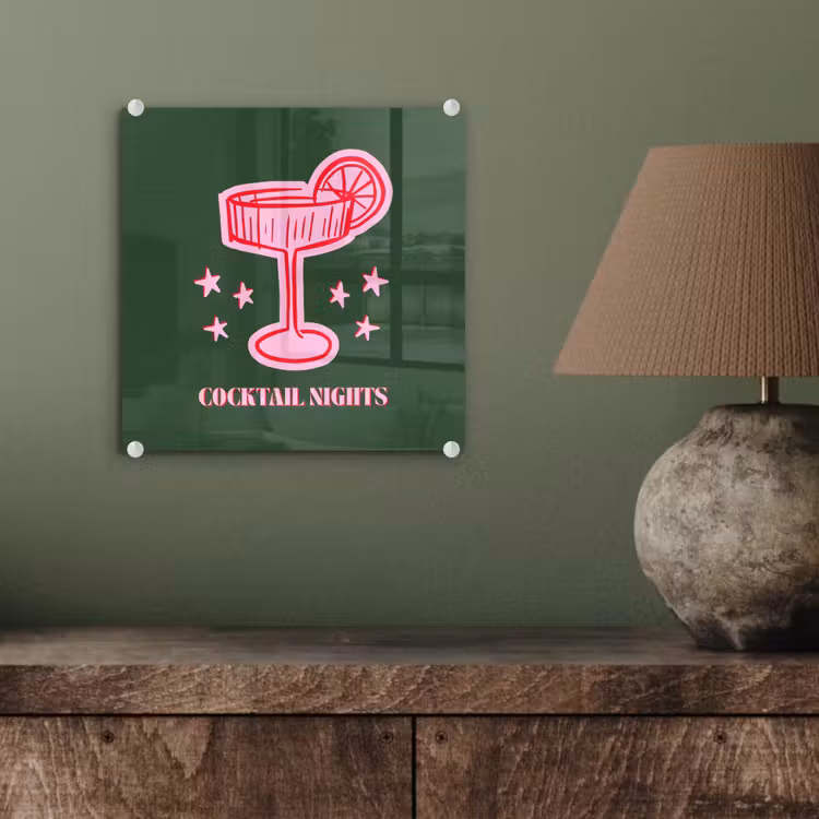 Glas schilderij - Cocktail - Kerst - Roze - Groen — 4