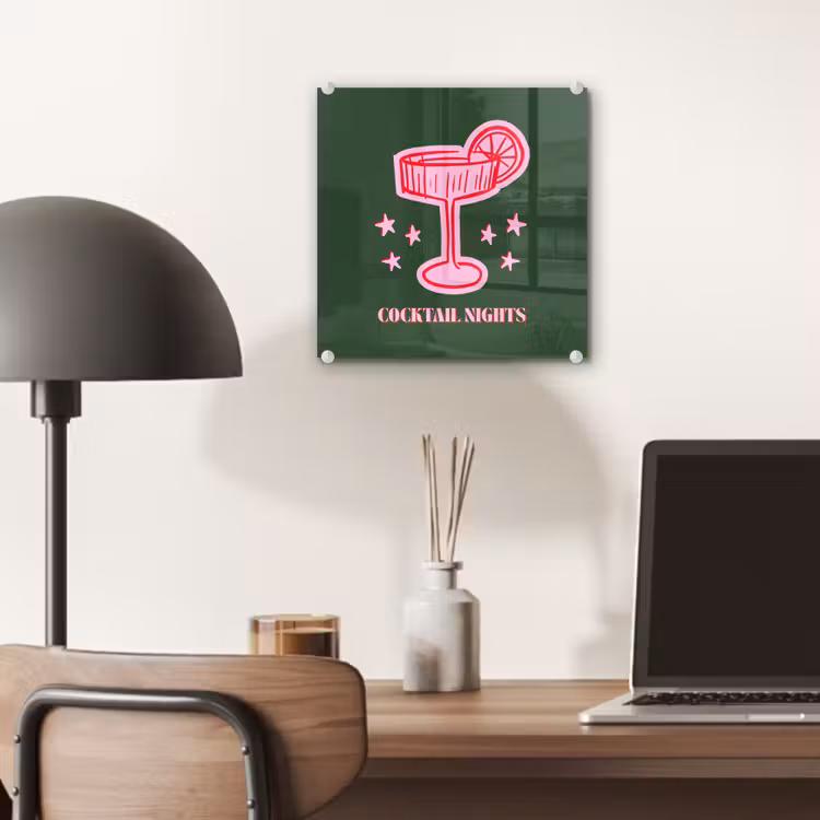 Glas schilderij - Cocktail - Kerst - Roze - Groen — 7