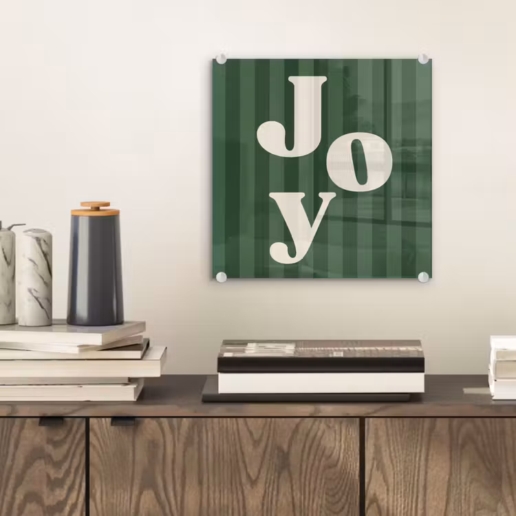 Glas schilderij - Joy - Kerst - Tekst - Groen — 2