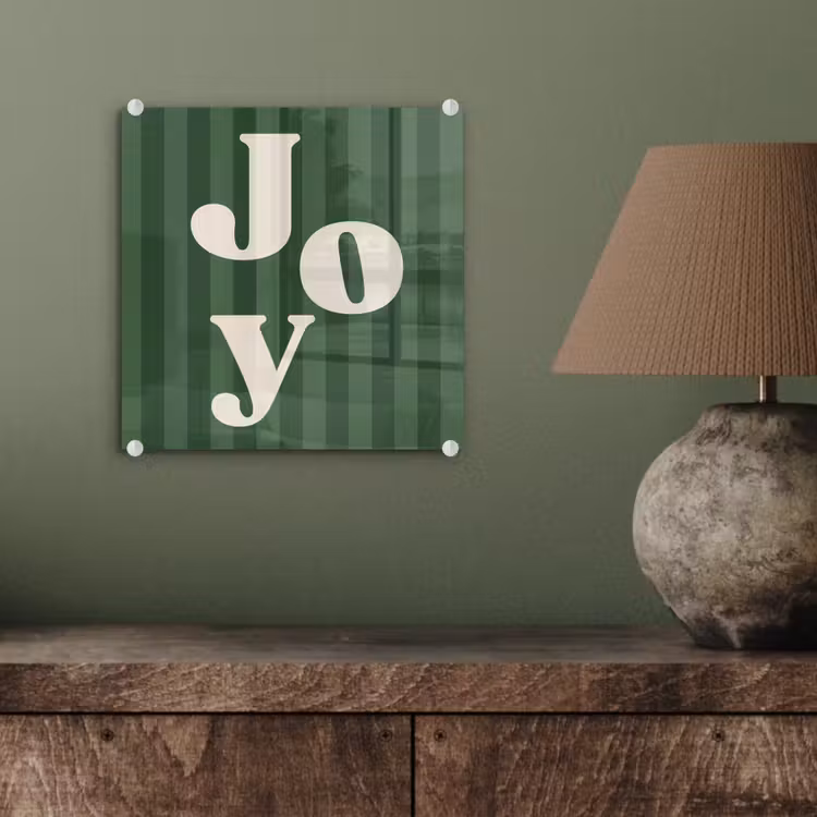 Glas schilderij - Joy - Kerst - Tekst - Groen — 4
