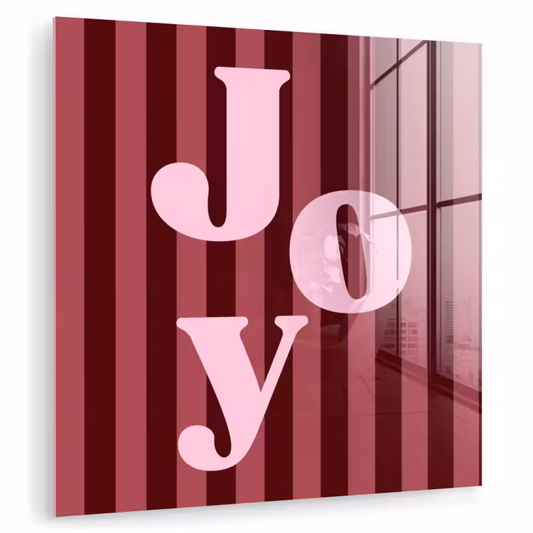 Glas schilderij - Joy - Kerst - Tekst - Roze — 1