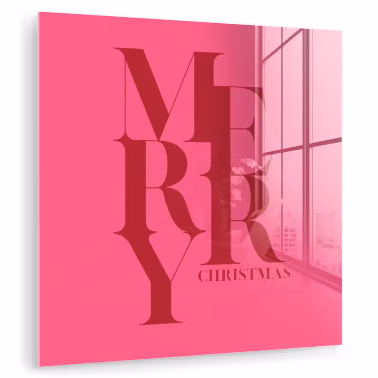 Glas schilderij - Merry - Tekst - Kerst - Roze — 1