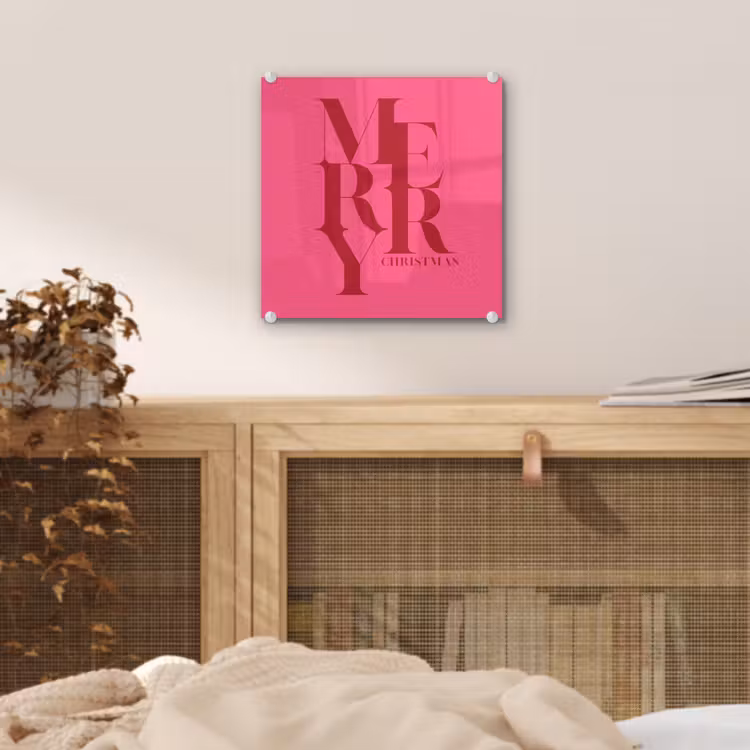 Glas schilderij - Merry - Tekst - Kerst - Roze — 5