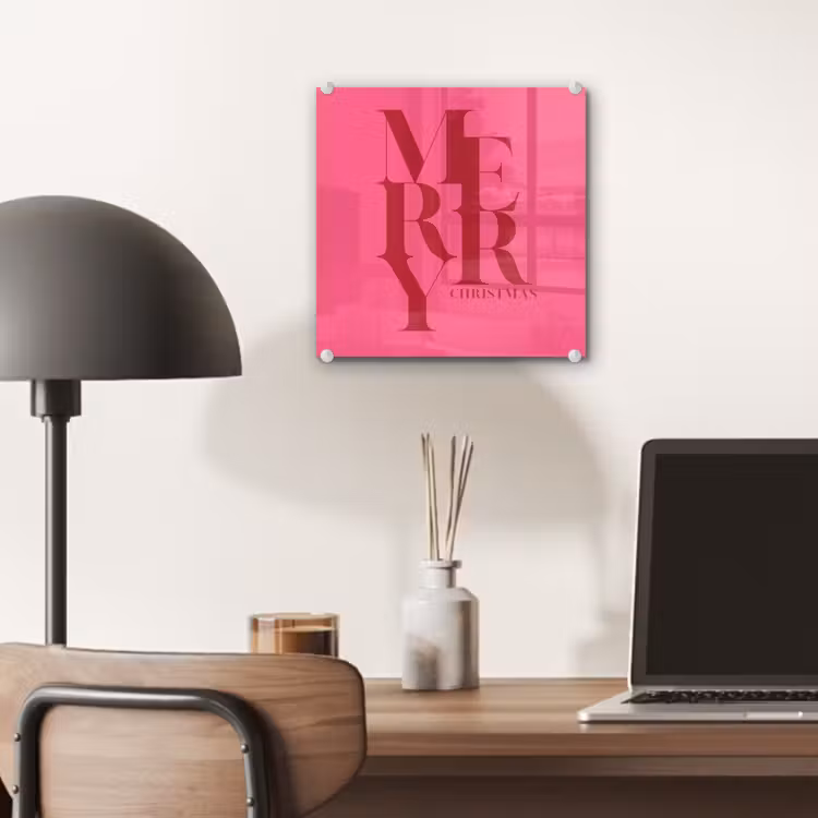 Glas schilderij - Merry - Tekst - Kerst - Roze — 7
