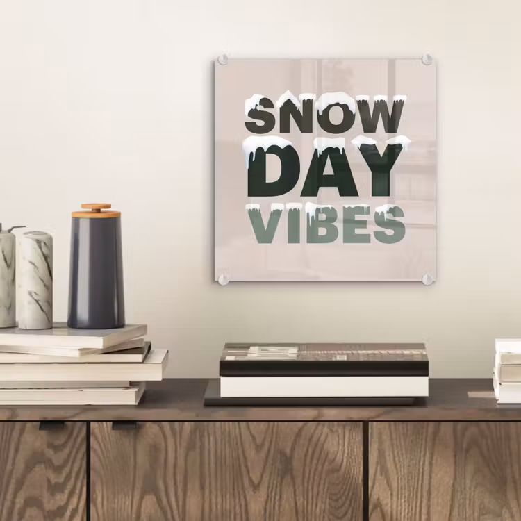 Glas schilderij - Sneeuw - Tekst - Kerst - Beige — 2