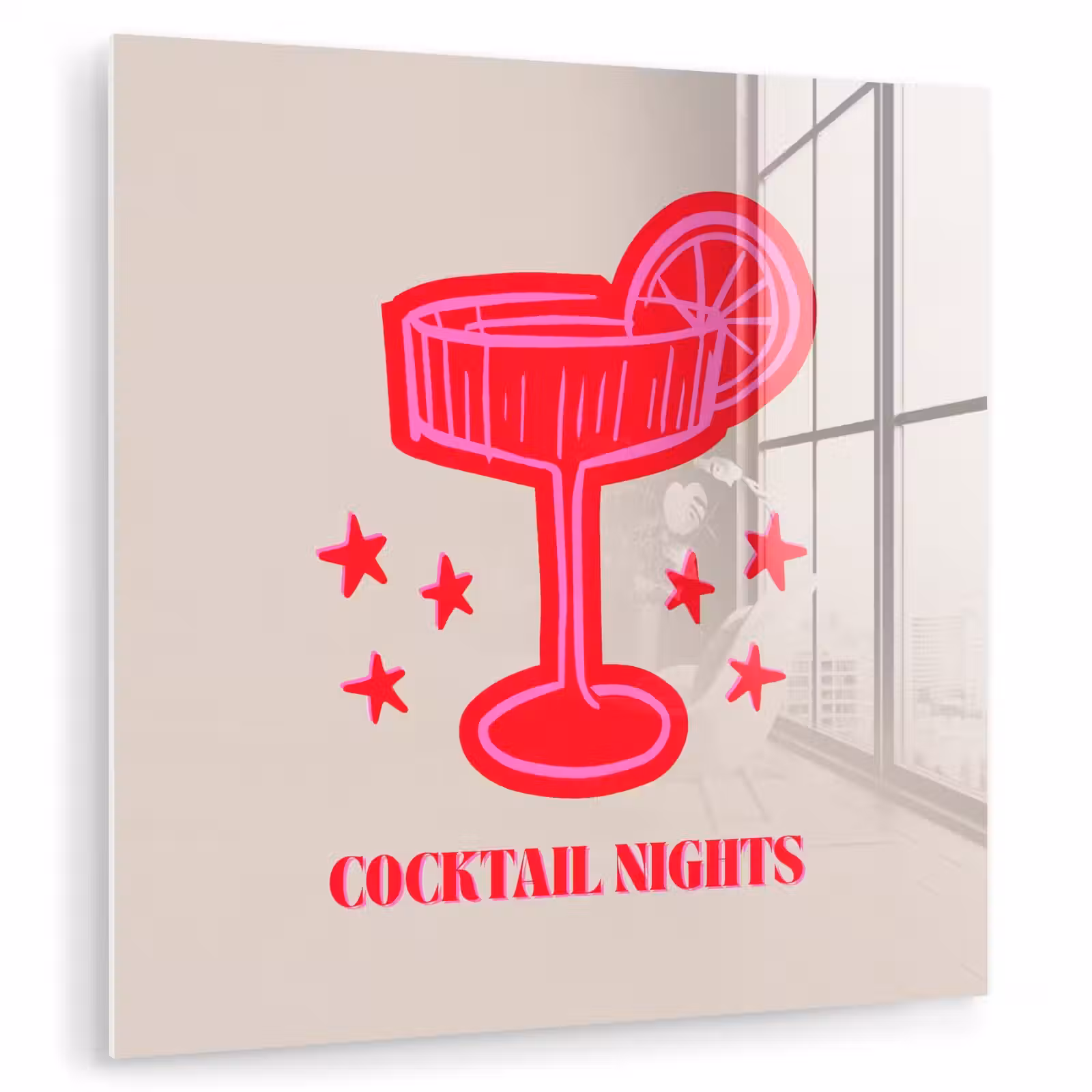 Glas schilderij - Cocktail - Kerst - Beige - Roze — 1