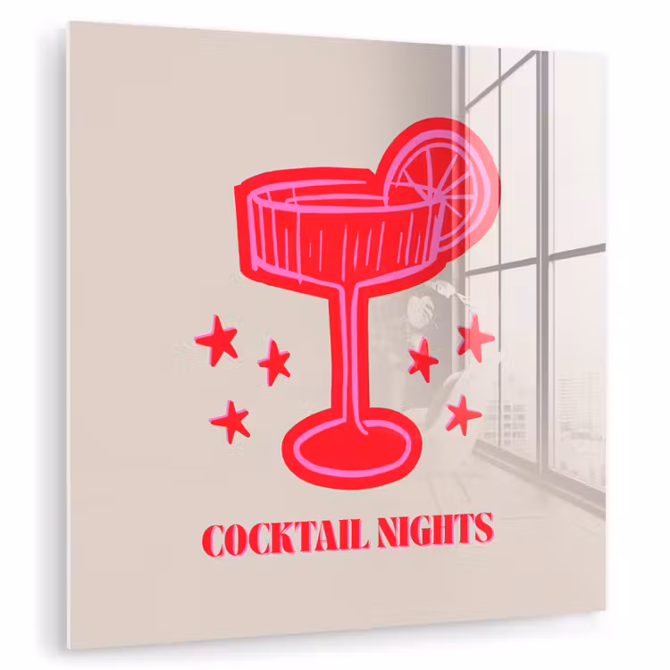 Glas schilderij - Cocktail - Kerst - Beige - Roze — 1