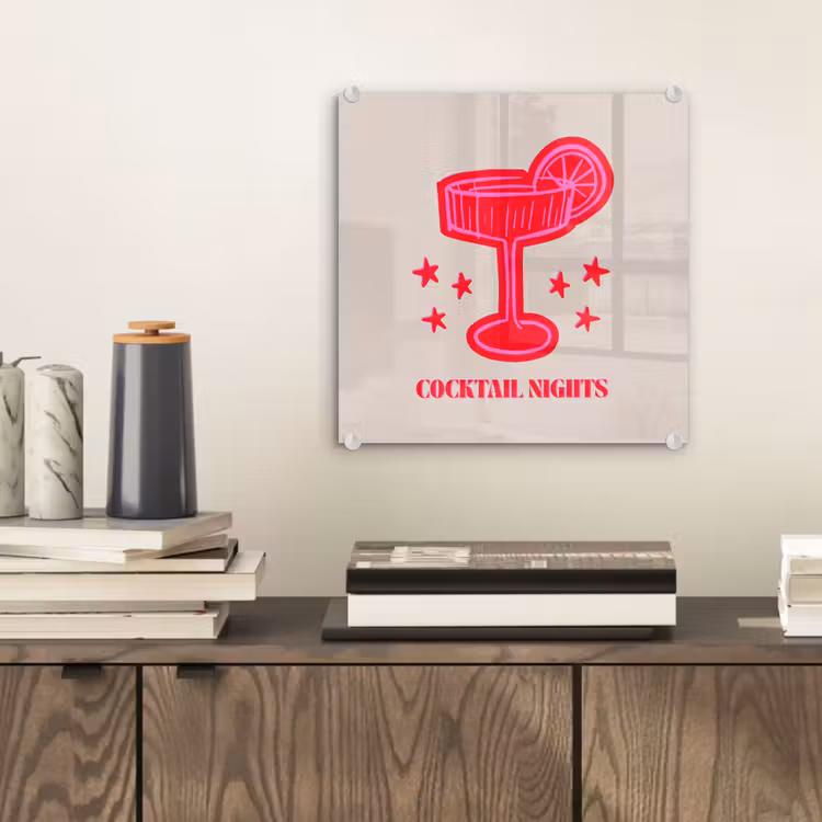 Glas schilderij - Cocktail - Kerst - Beige - Roze — 2