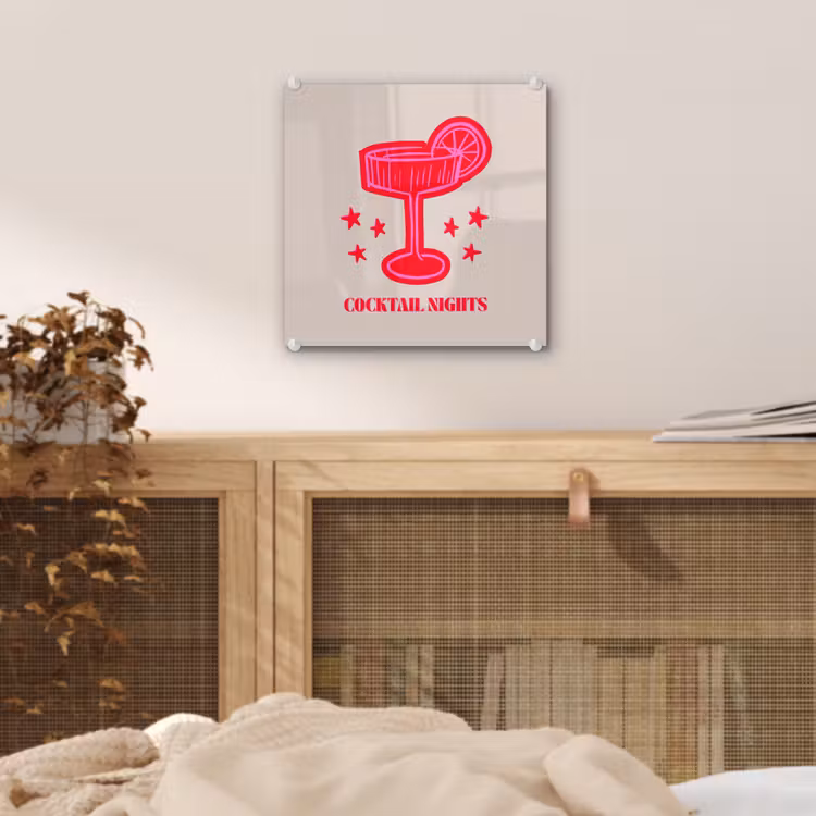 Glas schilderij - Cocktail - Kerst - Beige - Roze — 5