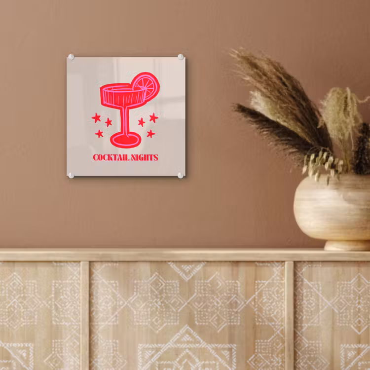 Glas schilderij - Cocktail - Kerst - Beige - Roze — 6