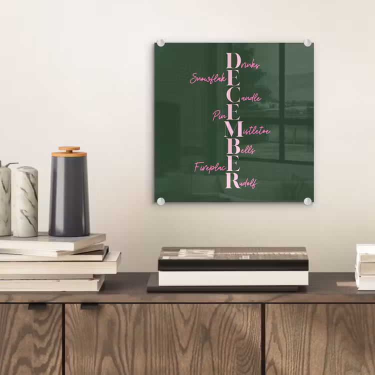 Glas schilderij - December - Tekst - Kerst - Groen — 2