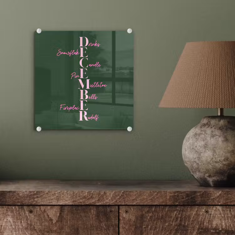 Glas schilderij - December - Tekst - Kerst - Groen — 4