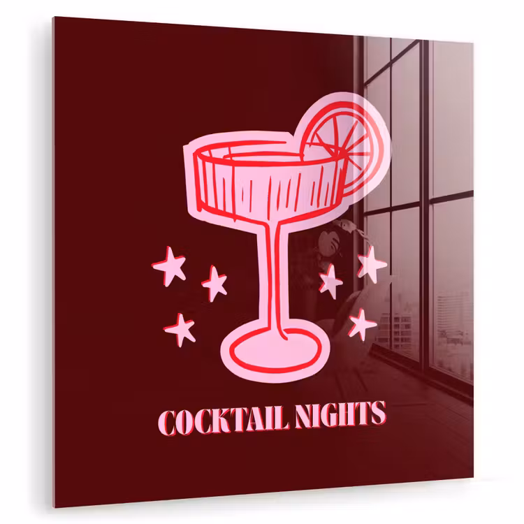 Glas schilderij - Cocktail - Kerst - Burgundy - Roze — 1