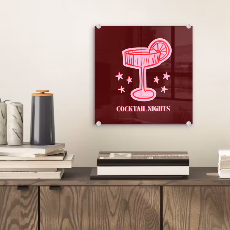 Glas schilderij - Cocktail - Kerst - Burgundy - Roze — 2