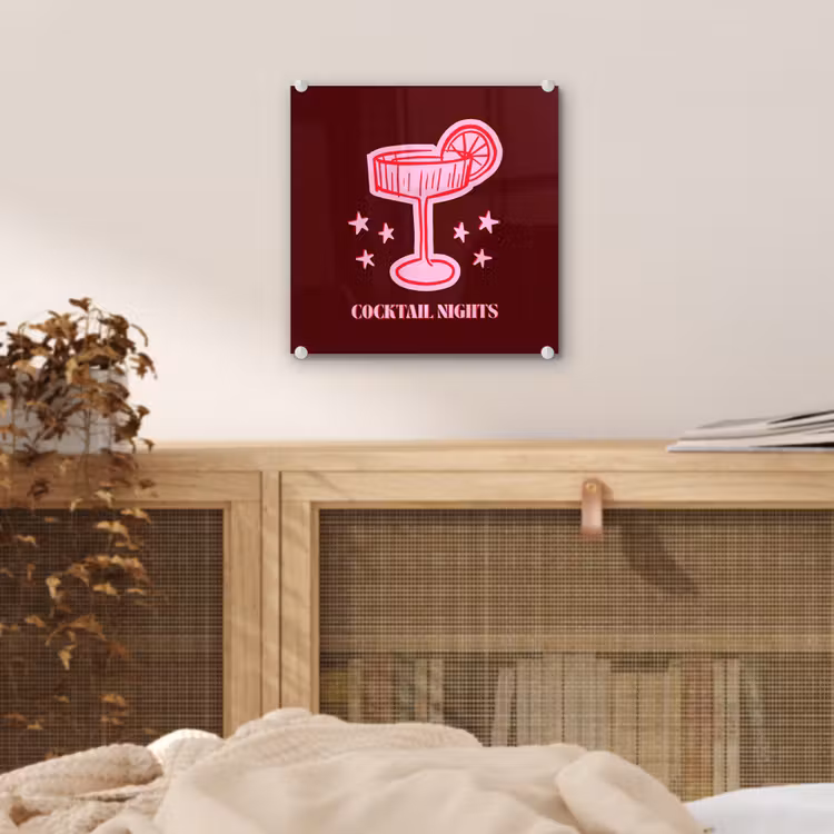 Glas schilderij - Cocktail - Kerst - Burgundy - Roze — 5
