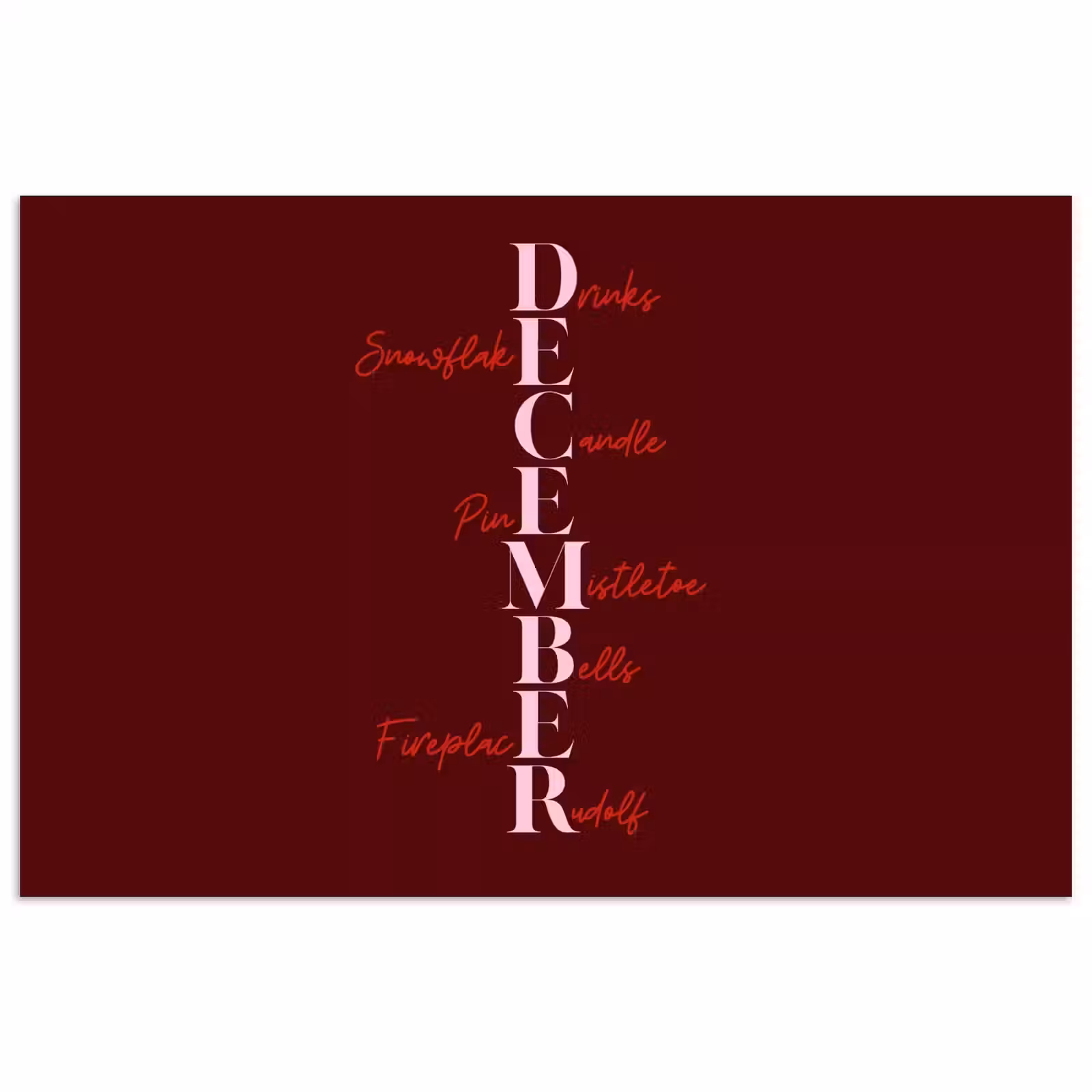 Poster - December - Tekst - Kerst - Burgundy — 1