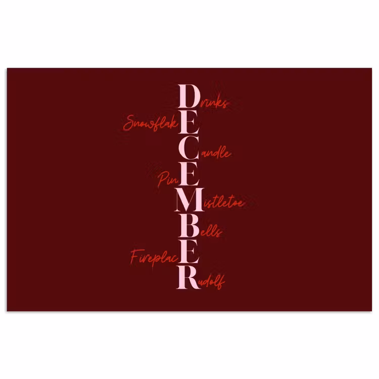 Poster - December - Tekst - Kerst - Burgundy — 1