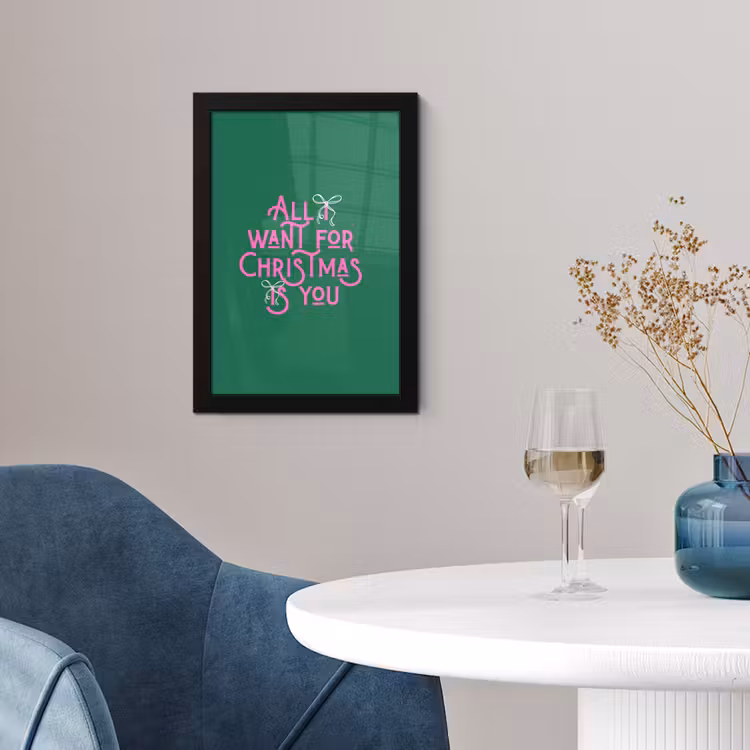 Poster met lijst - Kerst - Tekst - Roze - Groen — 2