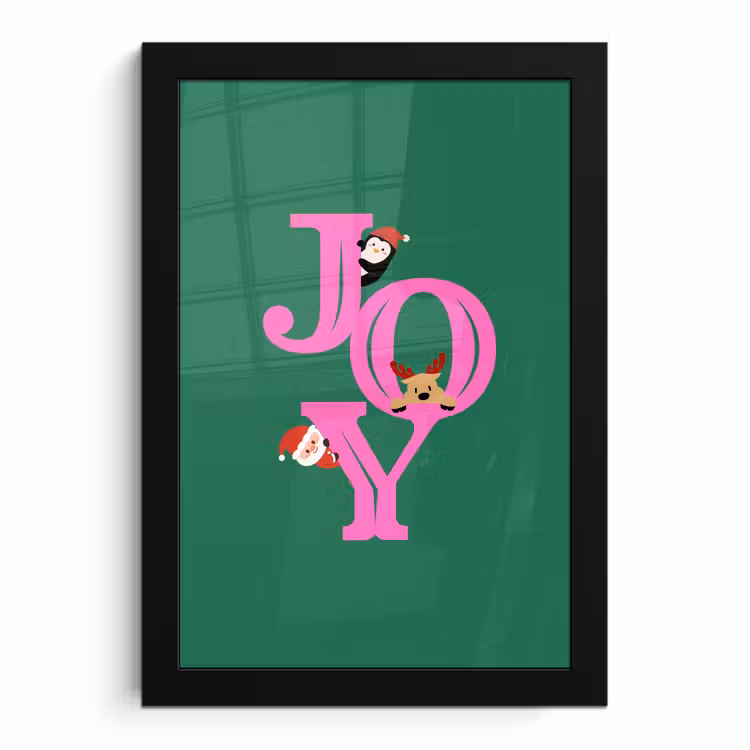 Poster met lijst - Joy - Kerst - Animatie - Roze - Groen — 1