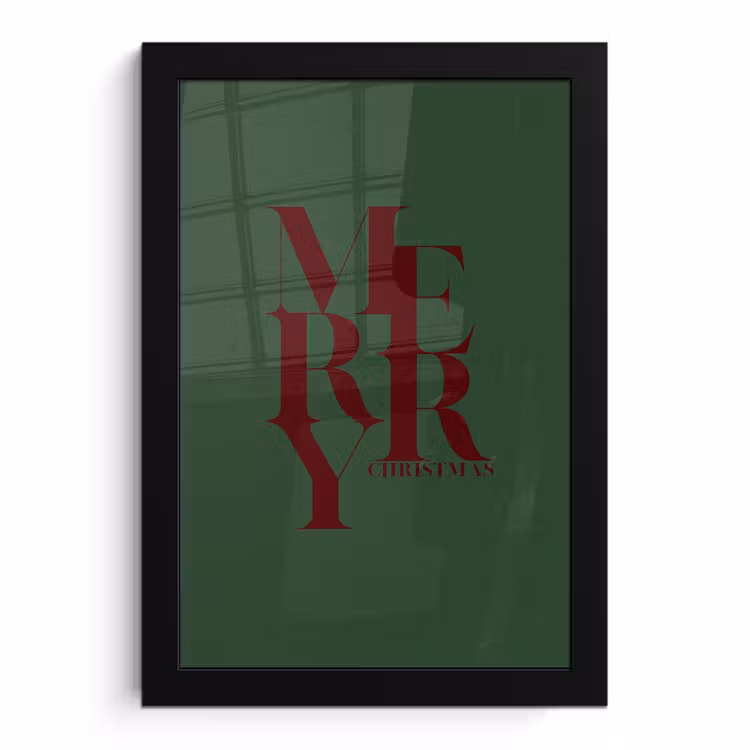 Poster met lijst - Merry - Tekst - Groen - Kerst — 1