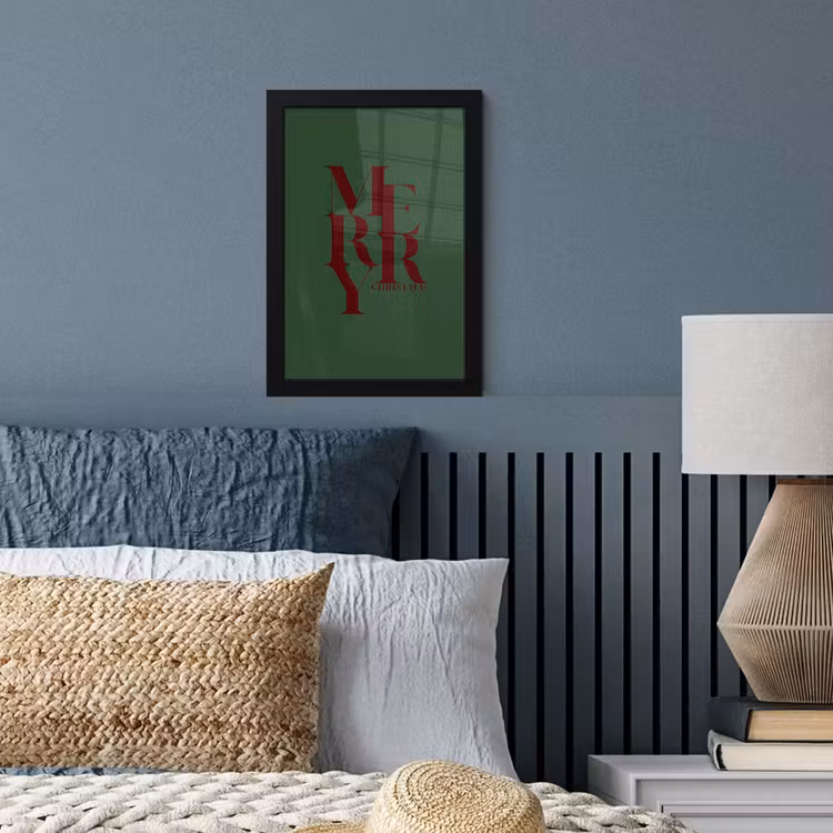 Poster met lijst - Merry - Tekst - Groen - Kerst — 4