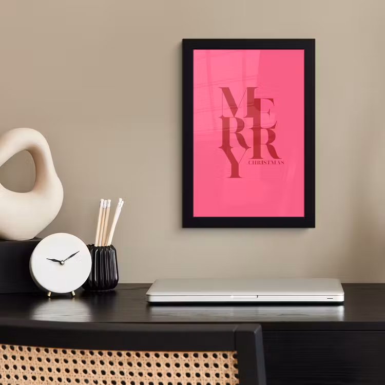 Poster met lijst - Merry - Tekst - Kerst - Roze — 3