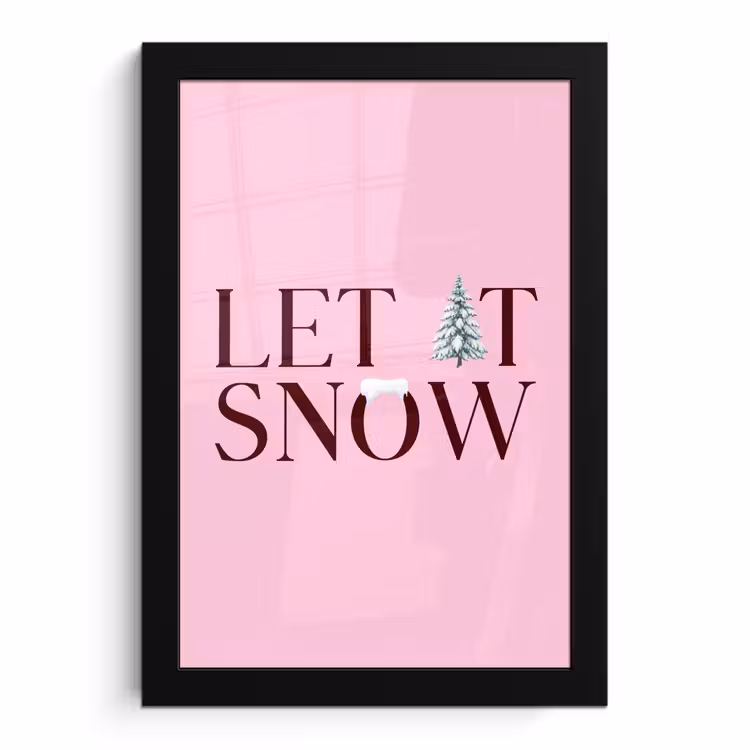 Poster met lijst - Kerst - Tekst - Sneeuw - Roze — 1