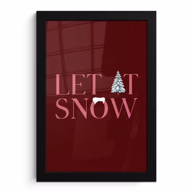 Poster met lijst - Tekst - Kerst - Sneeuw - Roze — 1