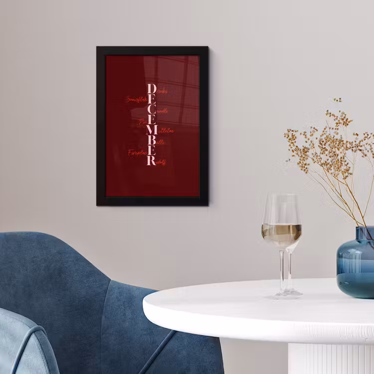 Poster met lijst - December - Tekst - Kerst - Burgundy — 2