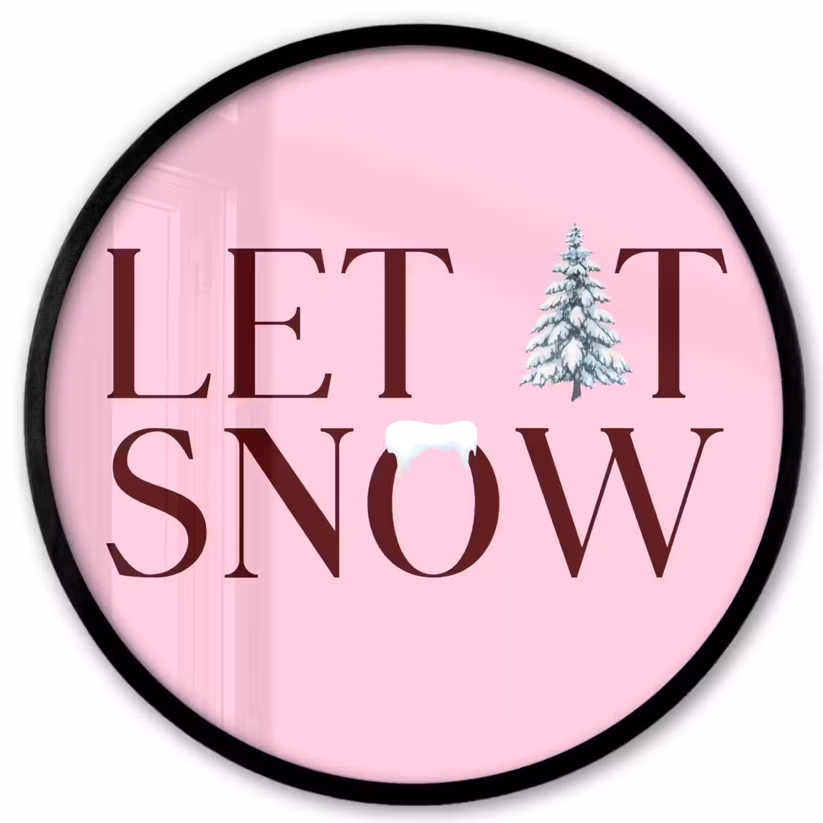 Ronde fotolijst - Kerst - Tekst - Sneeuw - Roze — 1