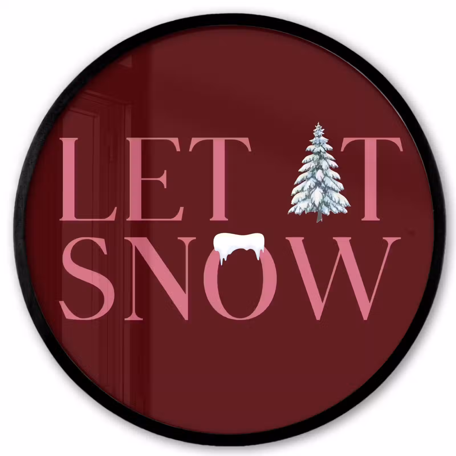 Ronde fotolijst - Tekst - Kerst - Sneeuw - Roze — 1