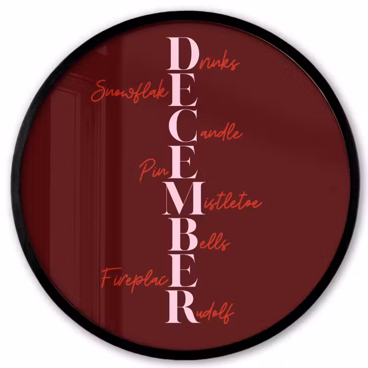 Ronde fotolijst - December - Tekst - Kerst - Burgundy — 1