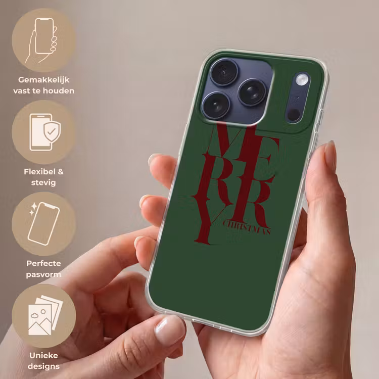Telefoonhoesje - Merry - Tekst - Groen - Kerst — 4