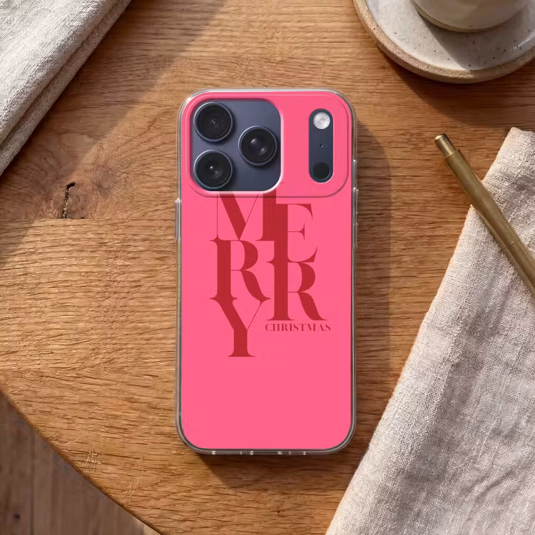 Telefoonhoesje - Merry - Tekst - Kerst - Roze — 2