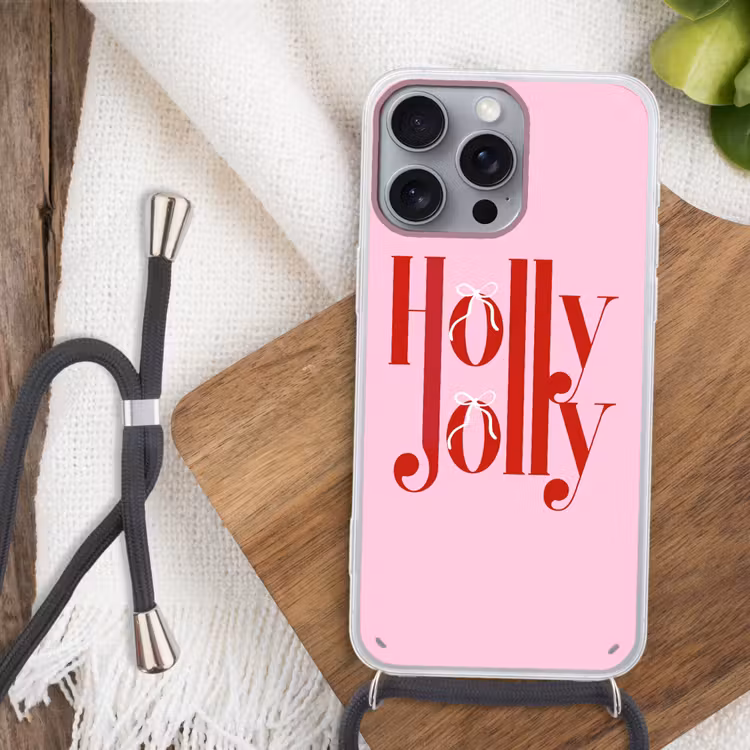 Telefoonhoesje met koord - Kerst - Tekst - Rood - Roze — 3