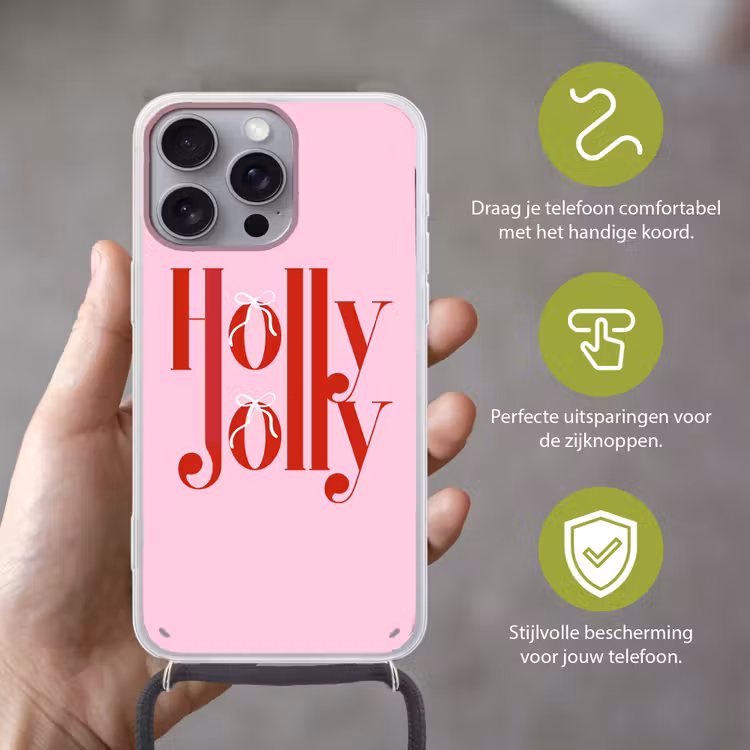 Telefoonhoesje met koord - Kerst - Tekst - Rood - Roze — 4