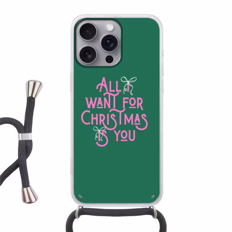 Telefoonhoesje met koord - Kerst - Tekst - Roze - Groen — 1