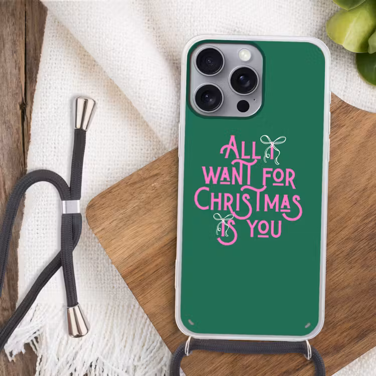 Telefoonhoesje met koord - Kerst - Tekst - Roze - Groen — 3