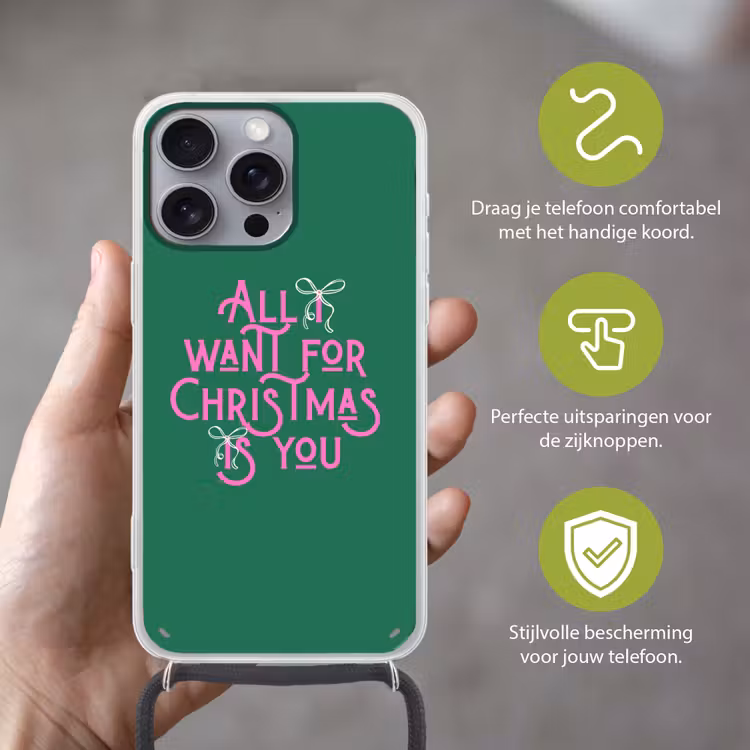 Telefoonhoesje met koord - Kerst - Tekst - Roze - Groen — 4