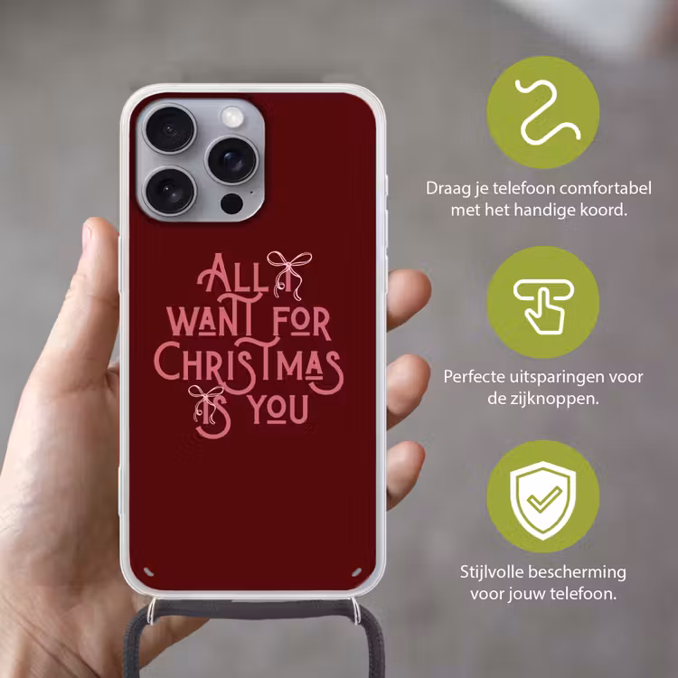 Telefoonhoesje met koord - Tekst - Kerst - Rood - Roze — 4