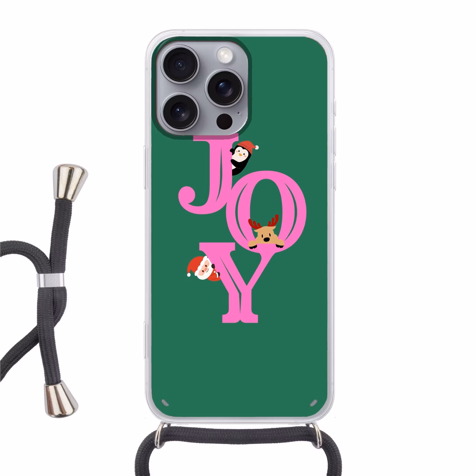 Telefoonhoesje met koord - Joy - Kerst - Animatie - Roze - Groen — 1